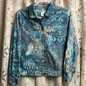 Coldwater Creek Blue and Cream and Tan Jean Jacket